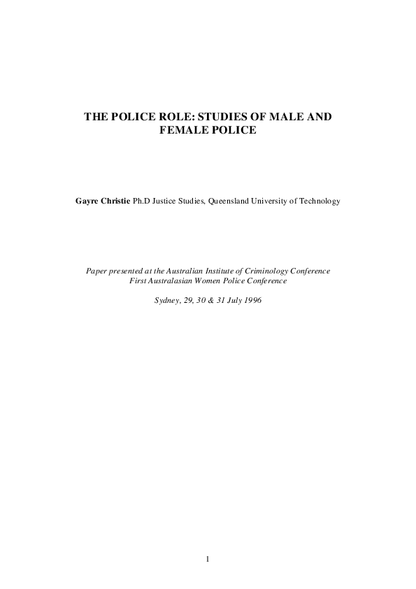 (PDF) The Police Role : Studies of Male and Female Police