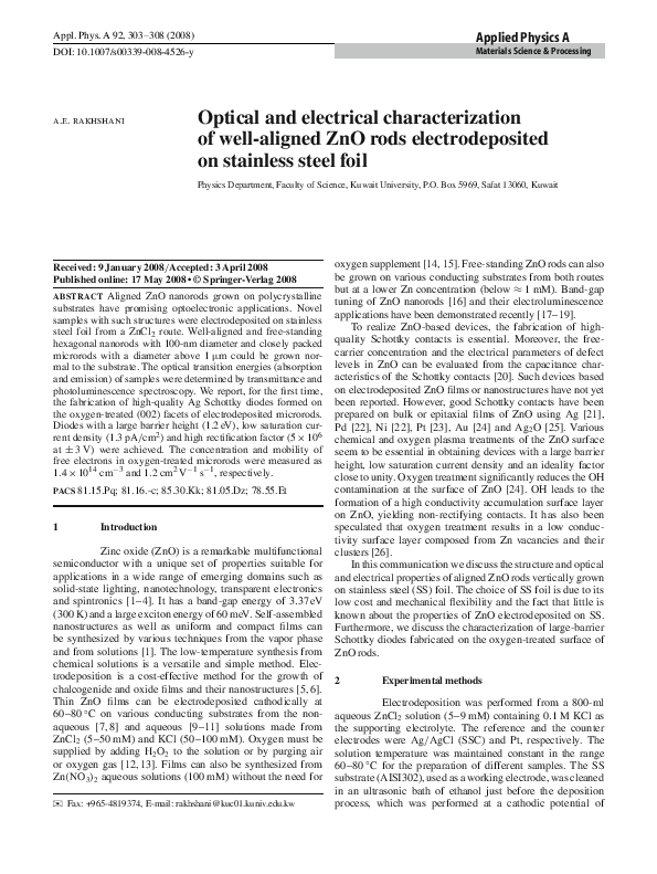 (PDF) Optical and electrical characterization of well-aligned ZnO rods ...