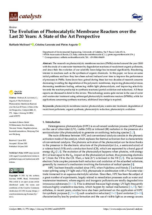 (PDF) The Evolution of Photocatalytic Membrane Reactors over the Last ...