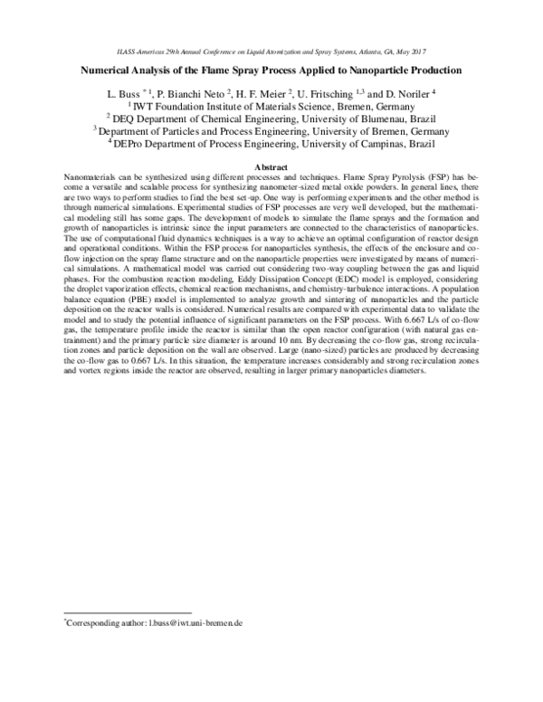 (PDF) Numerical Analysis of the Flame Spray Process Applied to ...