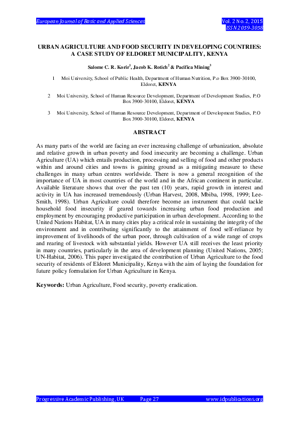 (PDF) Urban Agriculture and Food Security in Developing Countries: A ...