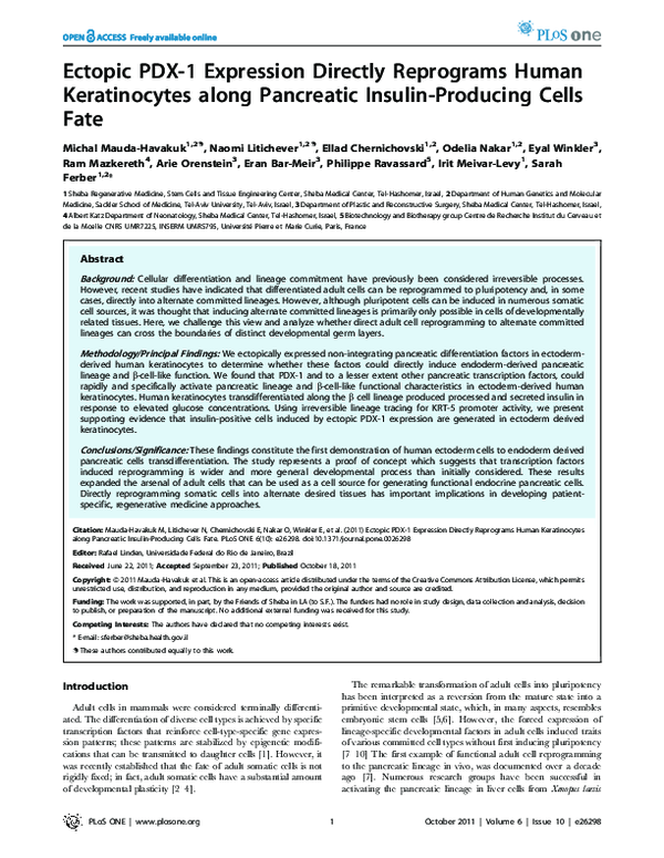 (PDF) Ectopic PDX-1 Expression Directly Reprograms Human Keratinocytes ...