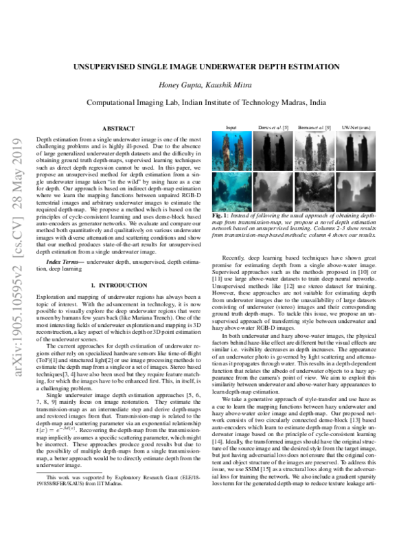 (PDF) Unsupervised Single Image Underwater Depth Estimation