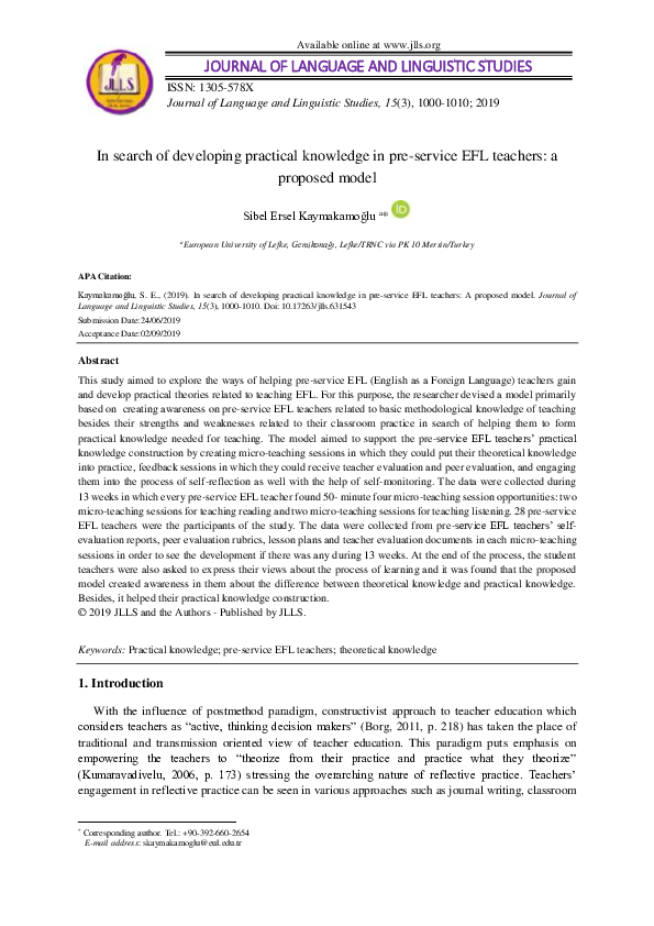 (PDF) In search of developing practical knowledge in pre-service EFL ...
