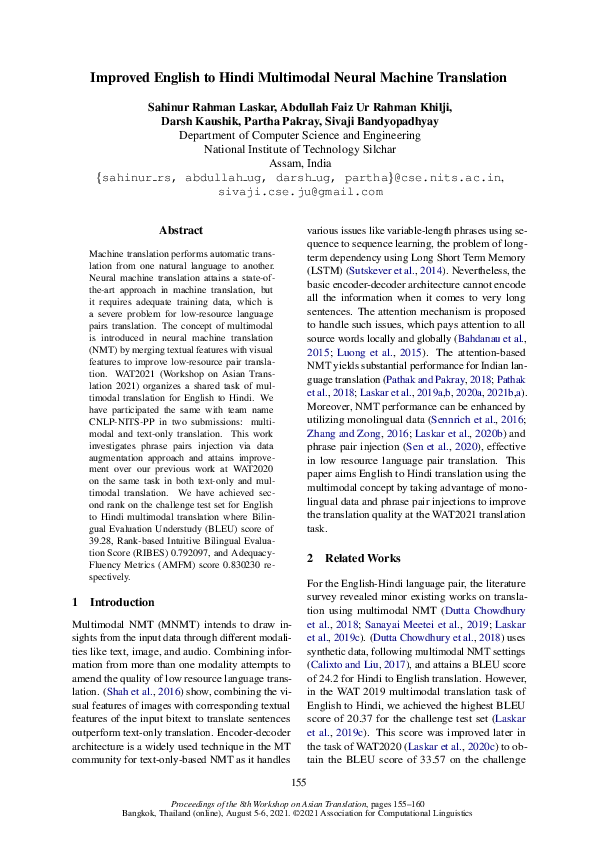 (PDF) Improved English to Hindi Multimodal Neural Machine Translation