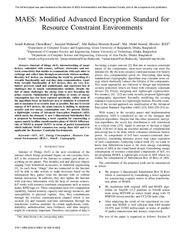 (PDF) MAES: Modified advanced encryption standard for resource ...
