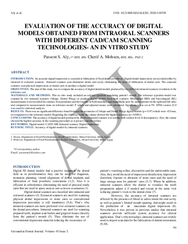 (PDF) Evaluation of the Accuracy of Digital Models Obtained from ...
