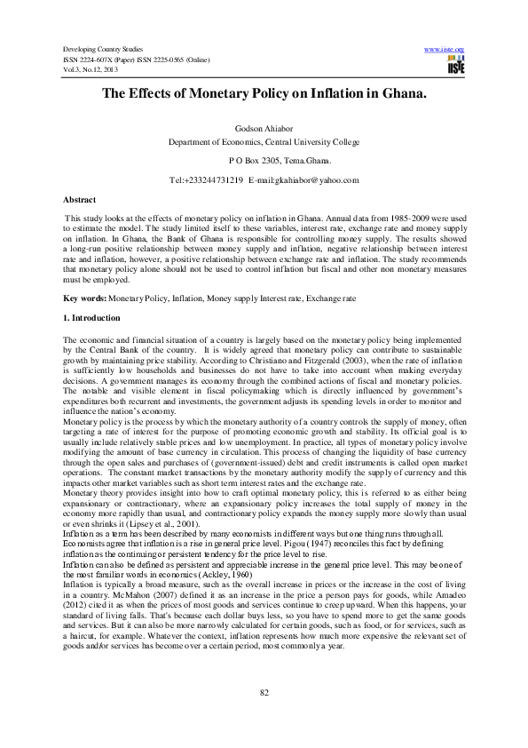 (PDF) The Effects of Monetary Policy on Inflation in Ghana