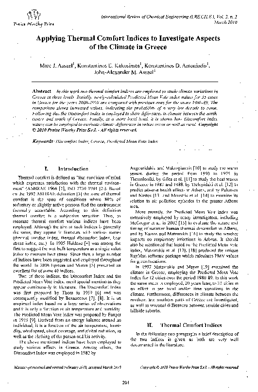 (PDF) Applying Thermal Comfort Indices to Investigsate Aspects of the ...