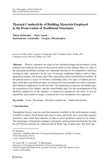 (PDF) Thermal Conductivity of Building Materials Employed in the ...