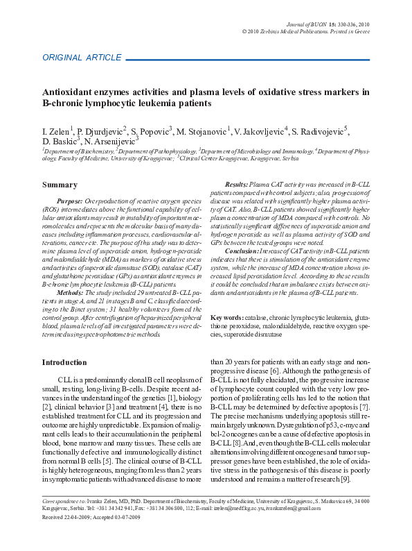 (PDF) Antioxidant enzymes activities and plasma levels of oxidative ...