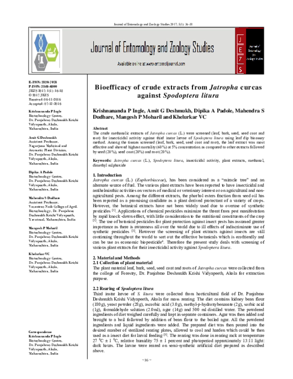 (PDF) Bioefficacy of crude extracts from Jatropha curcas against ...