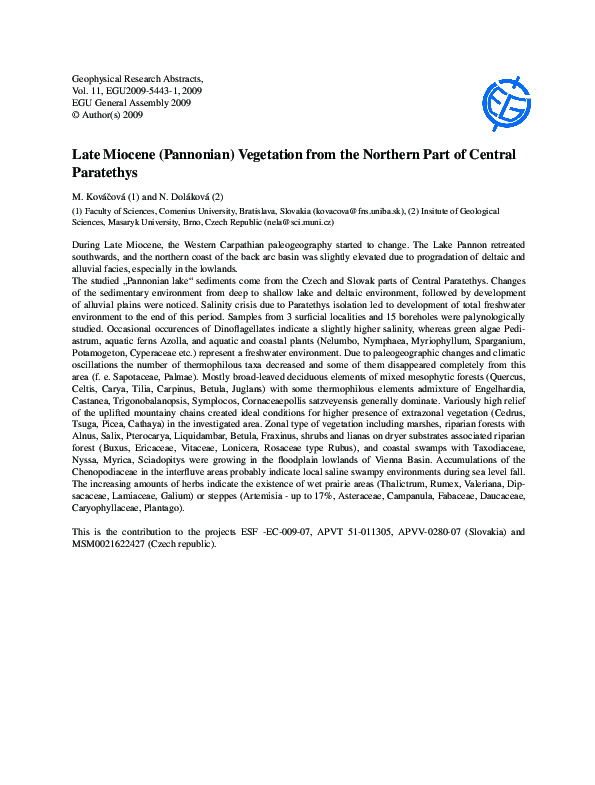 (PDF) Late Miocene (Pannonian) Vegetation from the Northern Part of ...