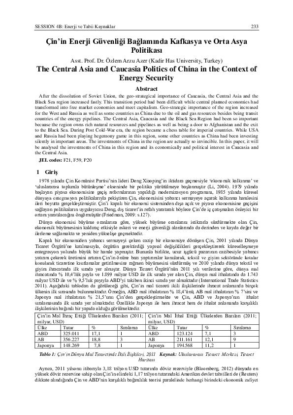 (PDF) The Central Asia and Caucasia Politics of China in the Context of ...