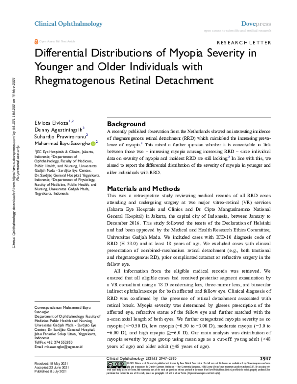 (PDF) Differential Distributions of Myopia Severity in Younger and ...