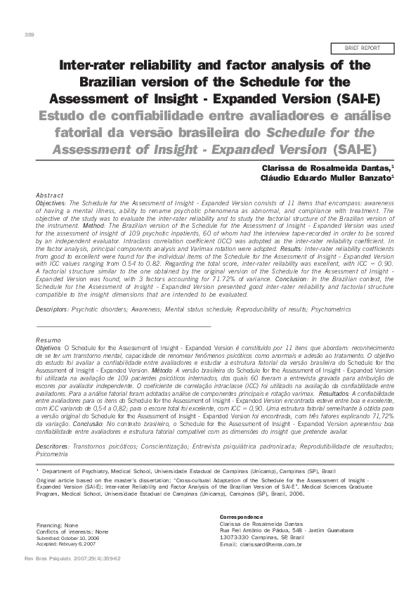 (PDF) Inter-rater reliability and factor analysis of the Brazilian ...