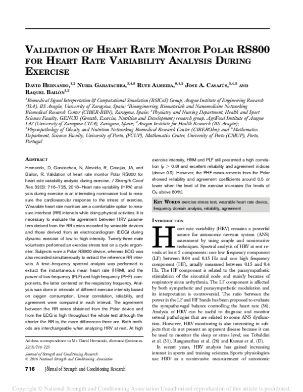 (PDF) Validation of heart rate monitor Polar RS800 for heart rate ...