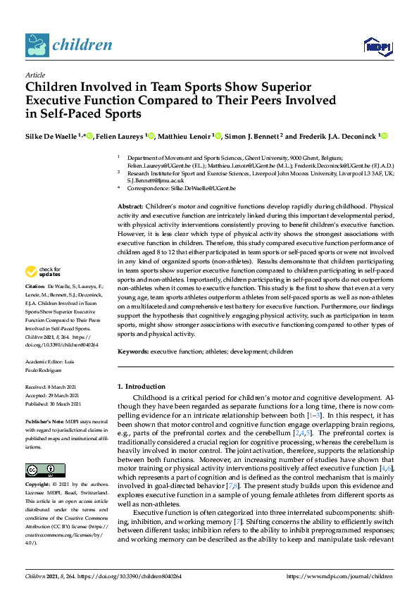 (PDF) Children Involved in Team Sports Show Superior Executive Function ...