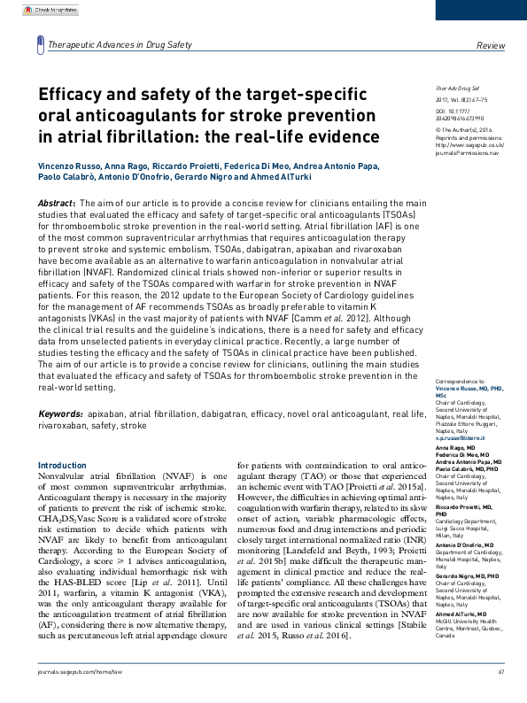 (PDF) Efficacy and safety of the target-specific oral anticoagulants ...