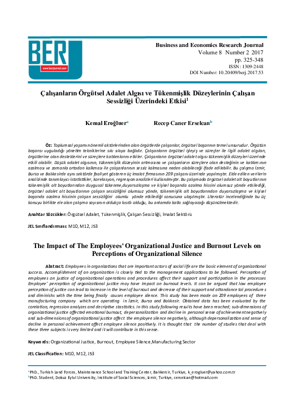 (PDF) The Impact of The Employees’ Organizational Justice and Burnout ...