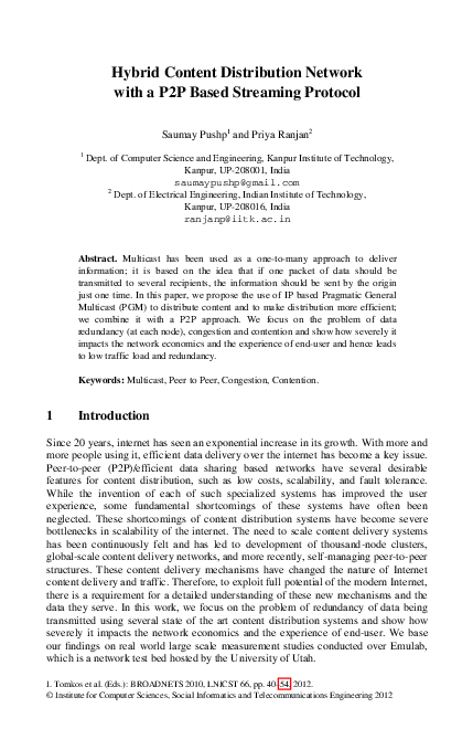 (PDF) Hybrid Content Distribution Network with a P2P Based Streaming ...