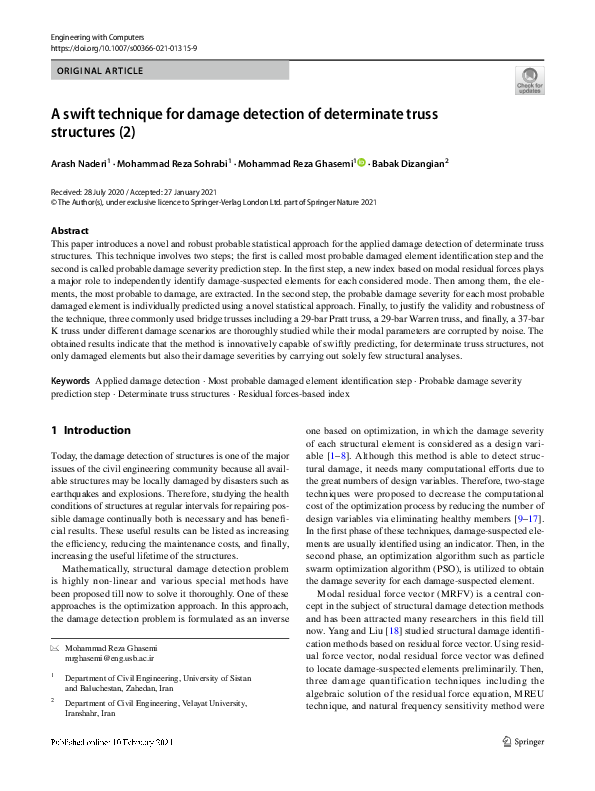(PDF) A swift technique for damage detection of determinate truss ...