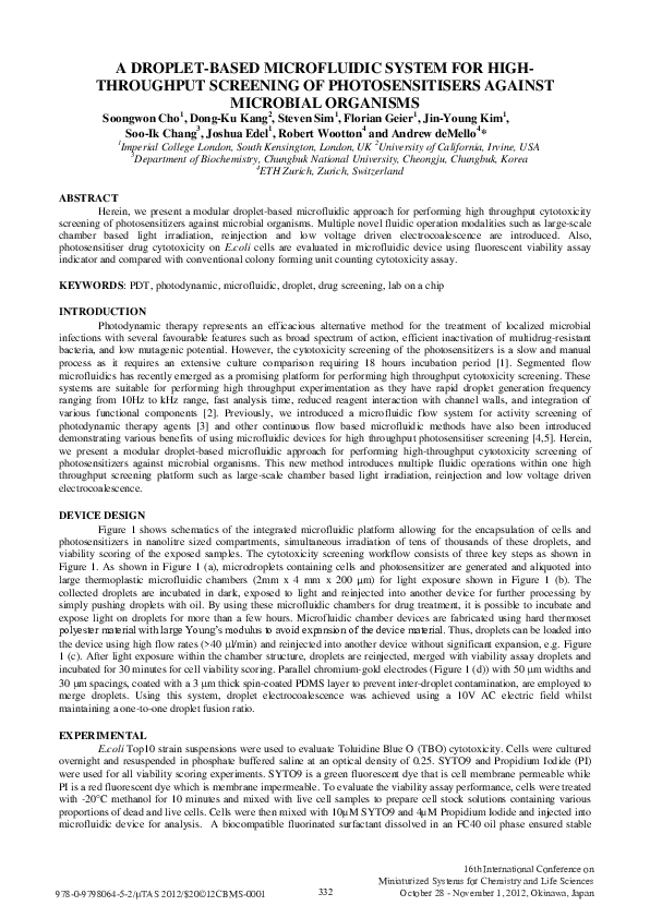 (PDF) A Droplet-Based Microfluidic System for High-Throughput Screening ...