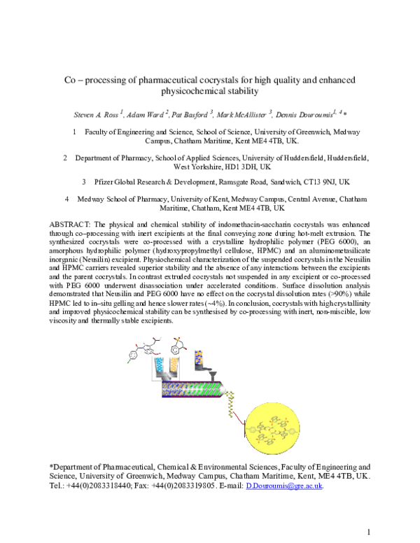 (PDF) Co – processing of pharmaceutical cocrystals for high quality and ...