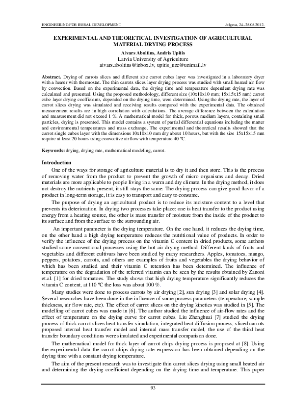 (PDF) Experimental and Theoretical Investigation of Agricultural ...