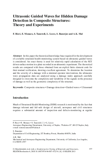 (PDF) Ultrasonic Guided Waves for Hidden Damage Detection in Composite ...
