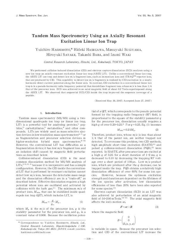 (PDF) Tandem Mass Spectrometry Using an Axially Resonant Excitation ...