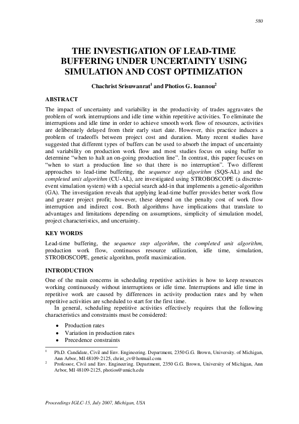 (PDF) The Investigation of Lead-Time Buffering Under Uncertainty Using ...