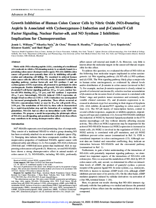 (PDF) Growth Inhibition of Human Colon Cancer Cells by Nitric Oxide (NO ...