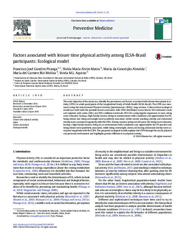(PDF) Factors associated with leisure time physical activity among ELSA ...
