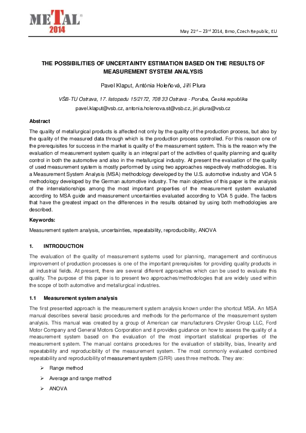 (PDF) The Possibilities of Uncertainty Estimation Based on the Results ...
