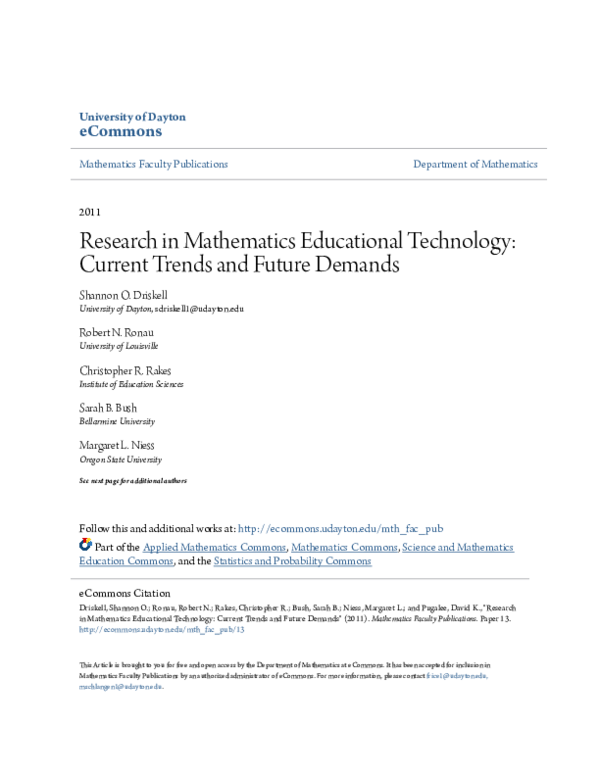 (PDF) Research in Mathematics Educational Technology: Current Trends ...