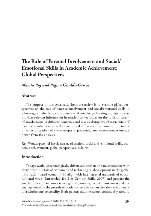 (PDF) The Role of Parental Involvement and Social/Emotional Skills in ...