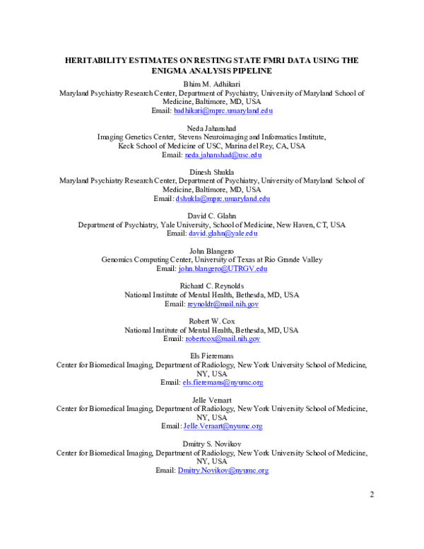 (PDF) Heritability estimates on resting state fMRI data using ENIGMA ...