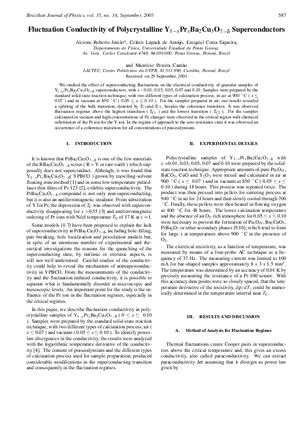(PDF) Fluctuation Conductivity of Polycrystalline Y 1-x Tb x Ba 2 Cu 3 ...