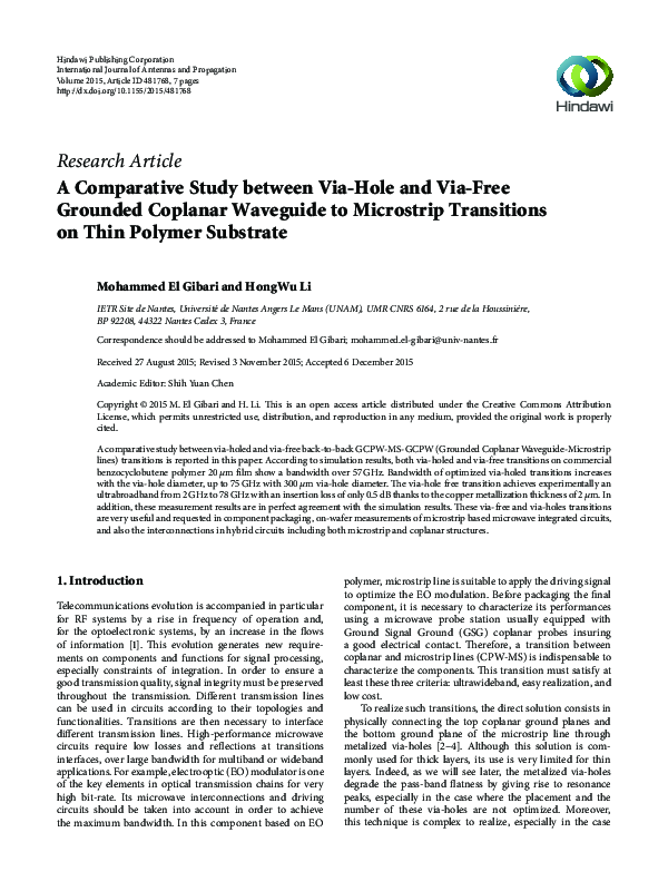 (PDF) A Comparative Study between Via-Hole and Via-Free Grounded ...