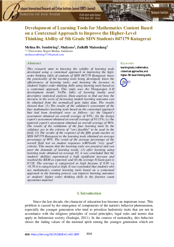 (PDF) Development of Learning Tools for Mathematics Content Based on a ...