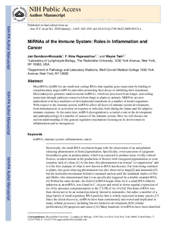 (PDF) MicroRNAs of the immune system
