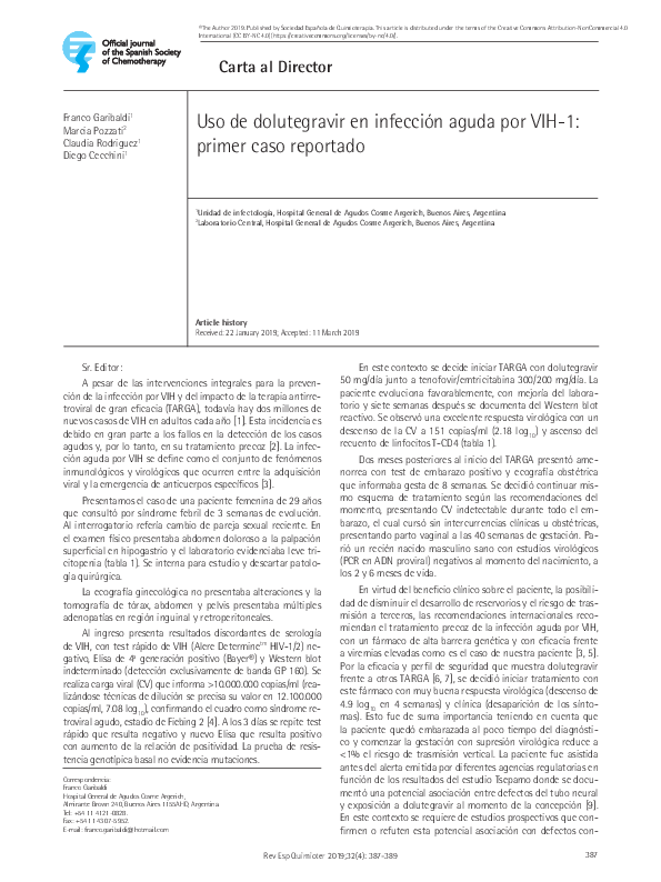 (PDF) Uso de dolutegravir en infección aguda por VIH-1: primer caso ...