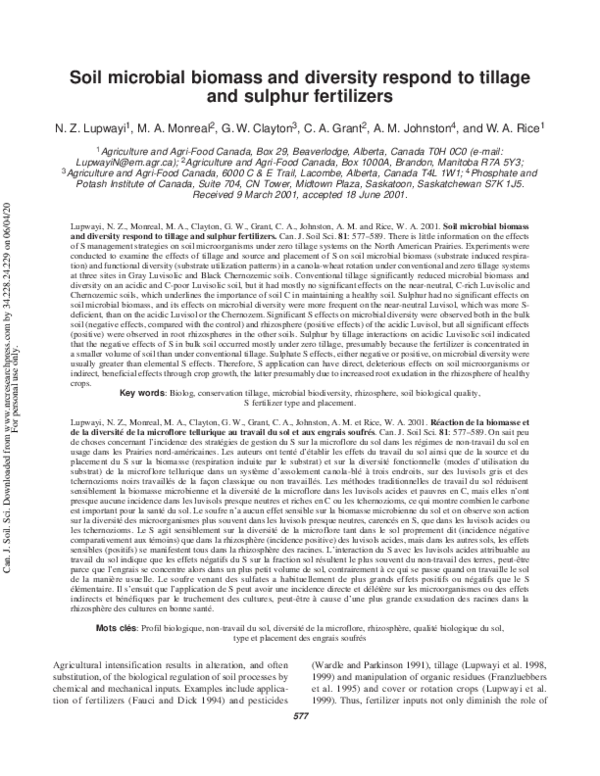 (PDF) Soil microbial biomass and diversity respond to tillage and ...