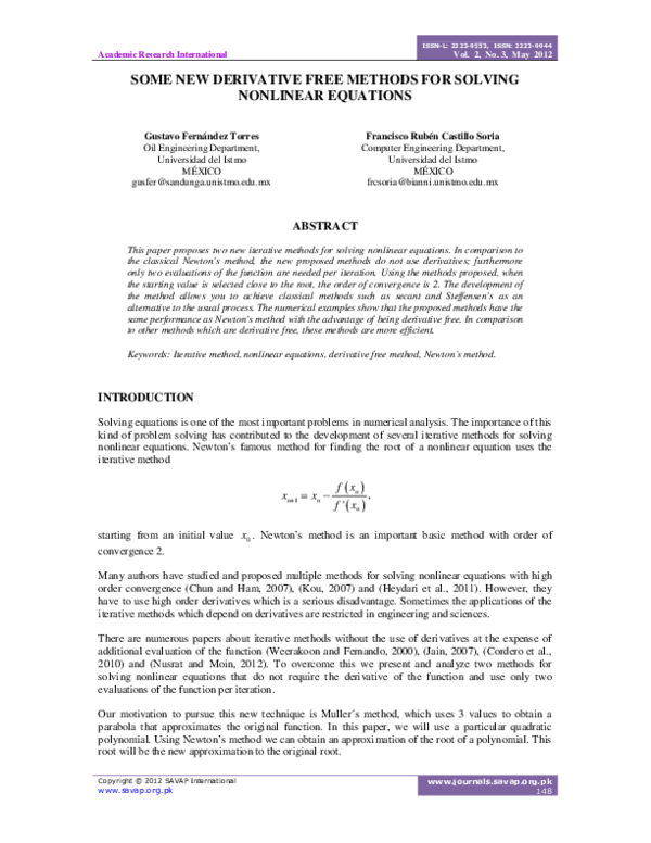 (PDF) Some New Derivative Free Methods for Solving Nonlinear Equations