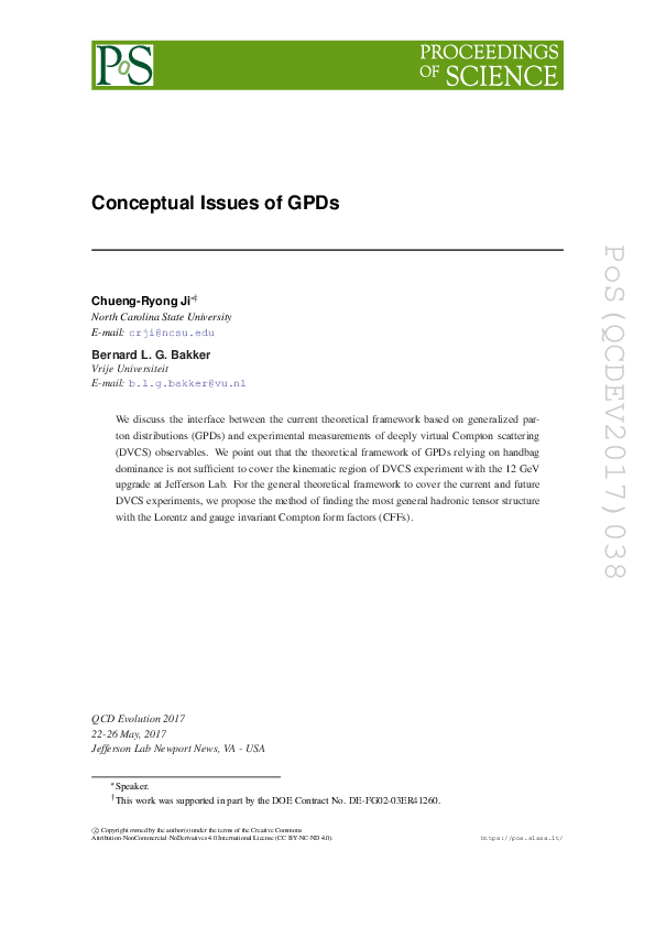 (PDF) Conceptual Issues of GPDs