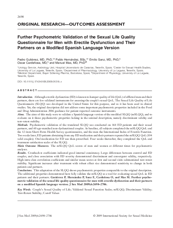(PDF) Further Psychometric Validation of the Sexual Life Quality ...