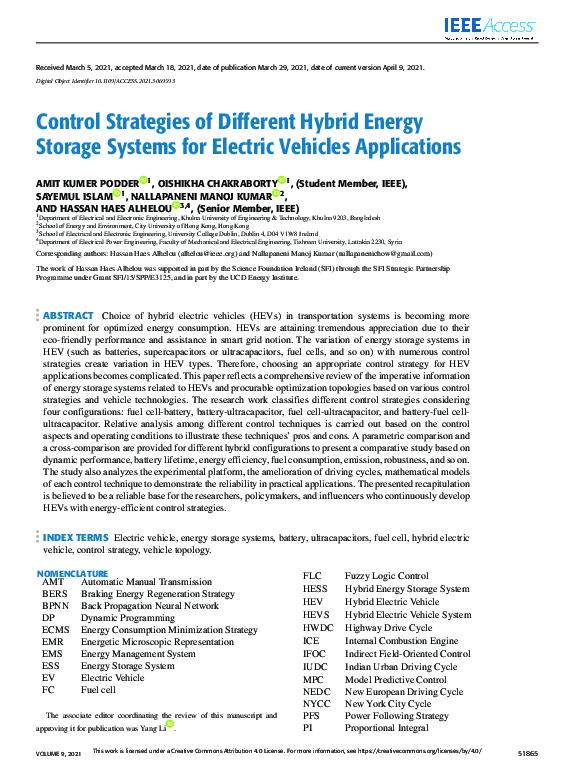 (PDF) Control Strategies of Different Hybrid Energy Storage Systems for ...