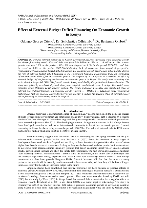 (PDF) Effect of External Budget Deficit Financing On Economic Growth in ...