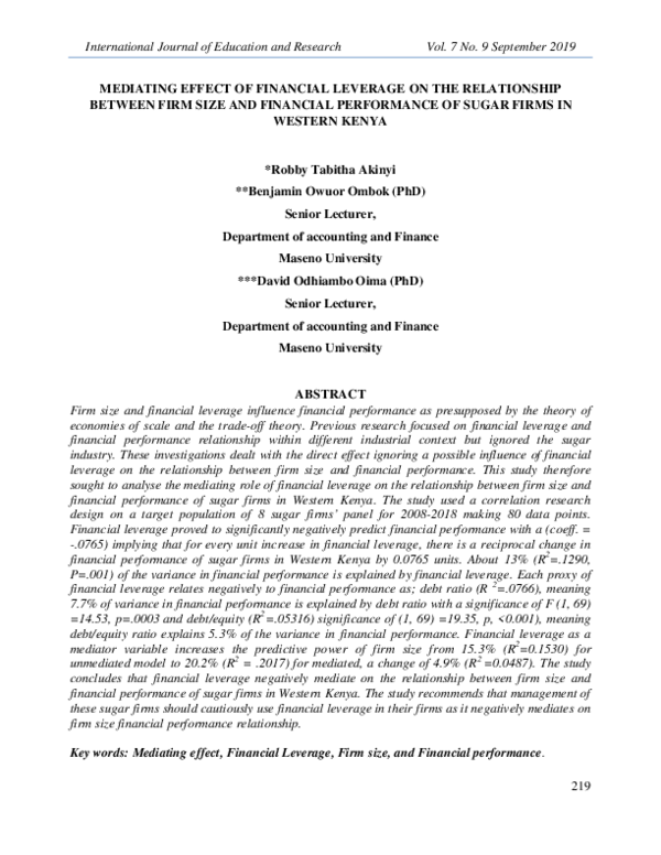 (PDF) Mediating Effect of Financial Leverage on the Relationship ...